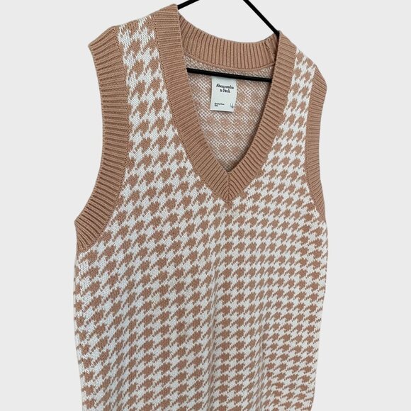 Abercrombie & Fitch Houndstooth Sweater Vest Women's Large Rib-Knit Oversized - Picture 4 of 10